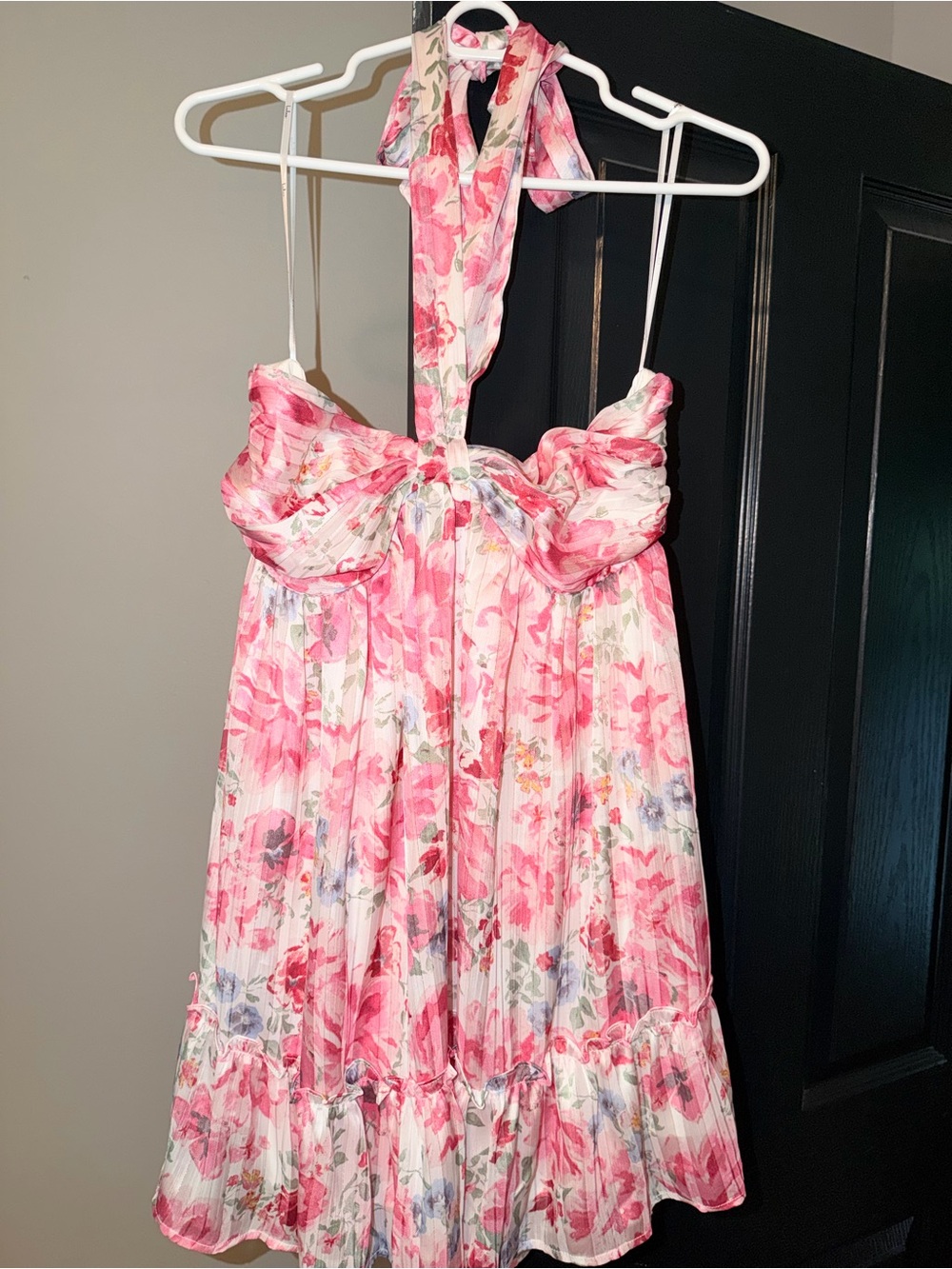 Lulus Pink & White Floral Halter Dress